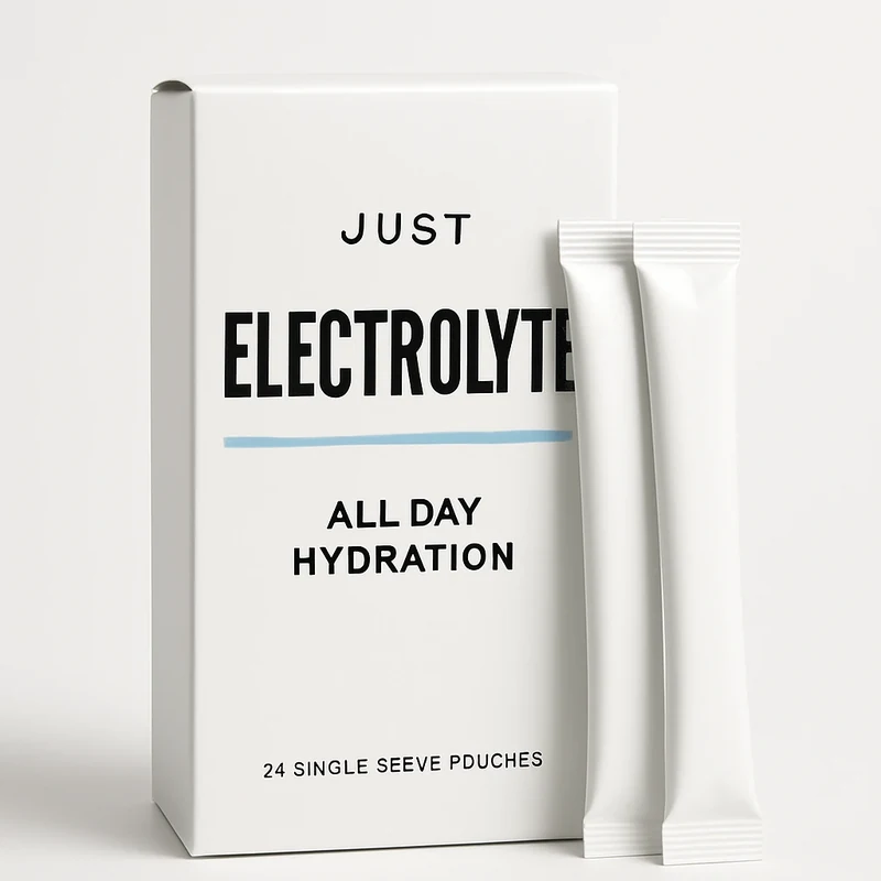 White box of Just Electrolyte Normal single-serve sachets