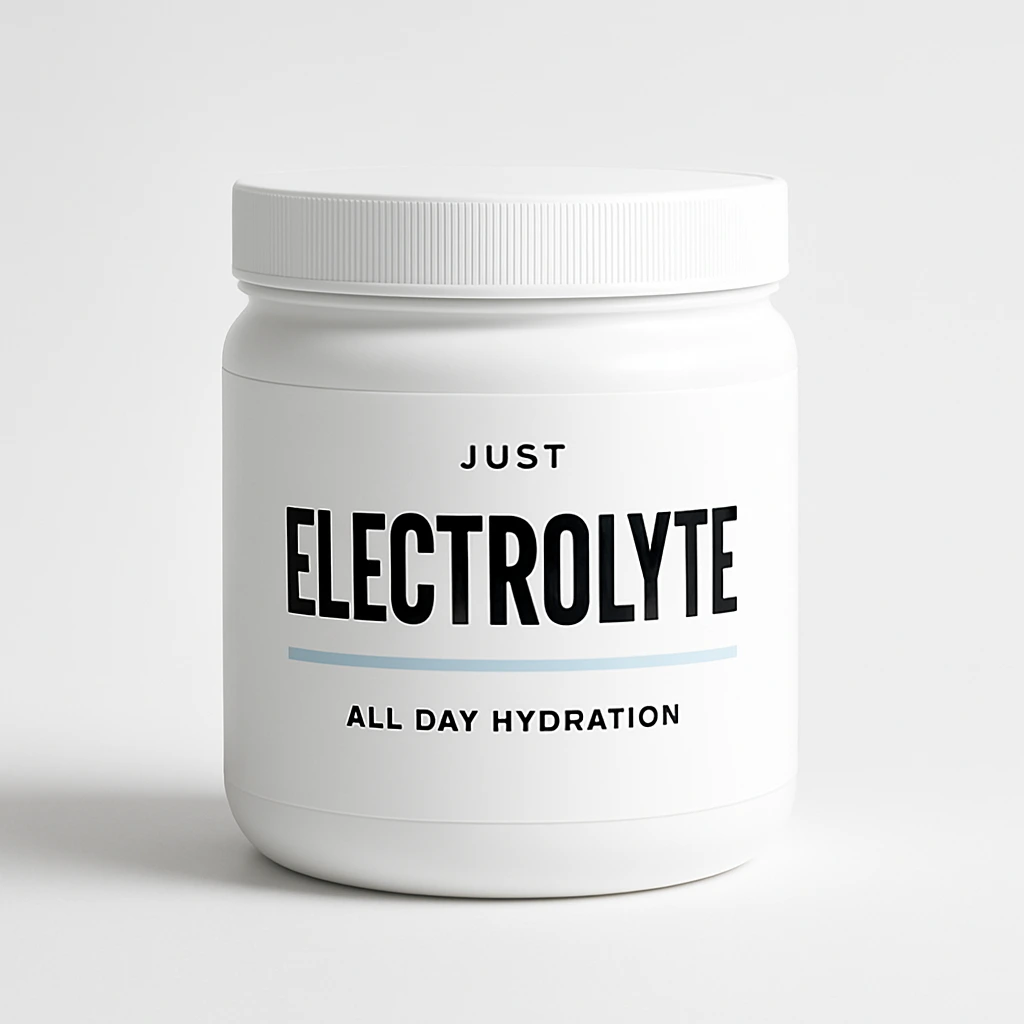 Just Electrolyte Normal formula tub, white with ink lettering